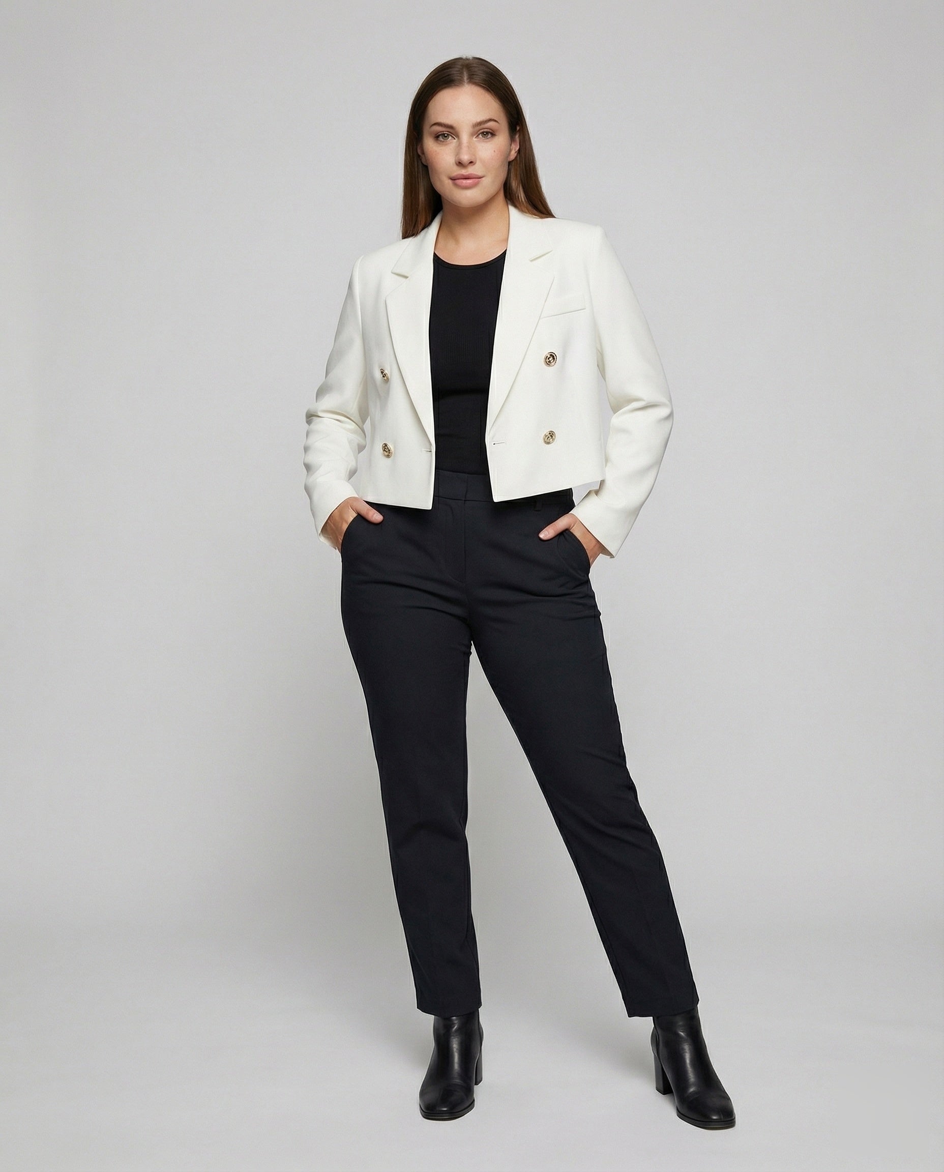 Damen Zweireiher Blazer Verkürzt - Norvielle