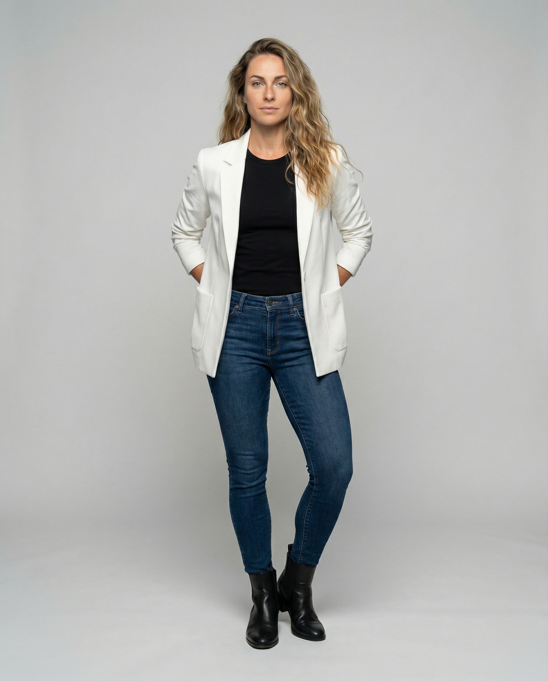 Damen Kastenblazer Lockere Verlängerte Form Schwarz - Norvielle