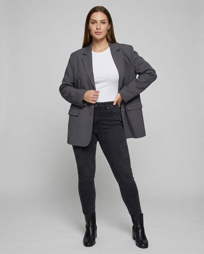 Damen Asymmetrischer Longblazer Modern Schwarz - Norvielle