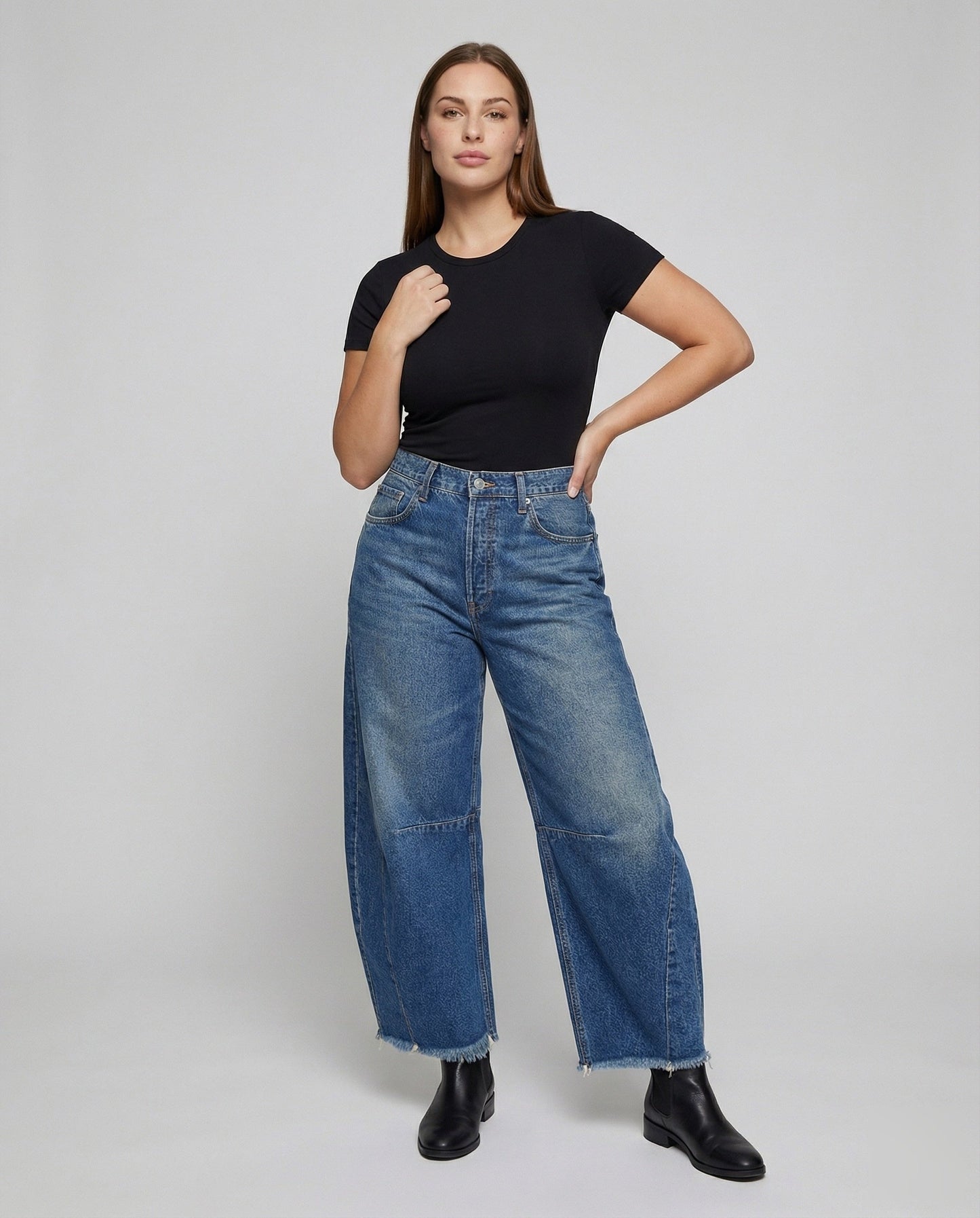 Damen Baggy-Jeans Tiefe Taille Lässig Blau - Norvielle