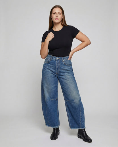 Damen Baggy-Jeans Tiefe Taille Lässig Blau - Norvielle