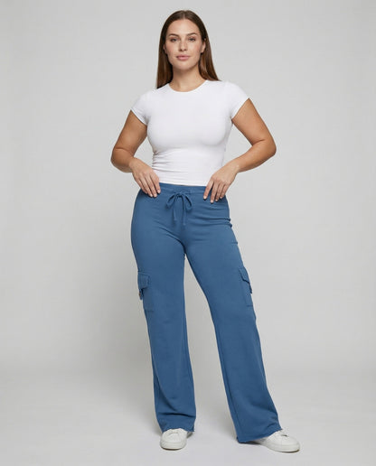 Damen Cargo-Hose Palazzo-Style Kordelzug Beige - Norvielle