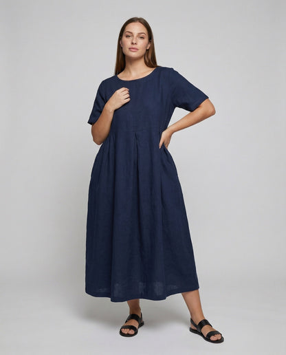Damen Maxikleid Leinen Vordere Falte Fließend Beige - Norvielle