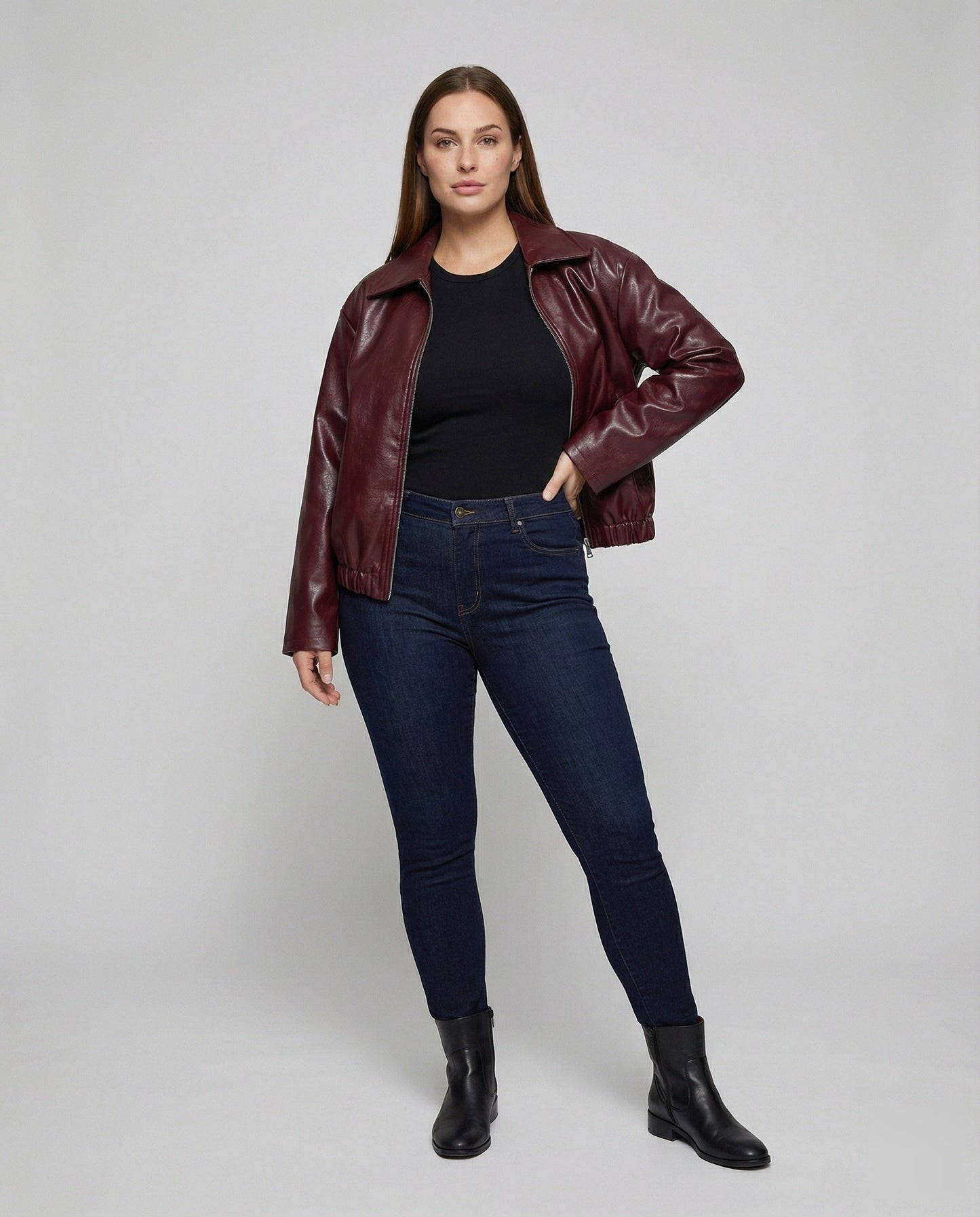 Damen Kunstlederjacke Zwei-Wege-Reißverschluss Schwarz - Norvielle