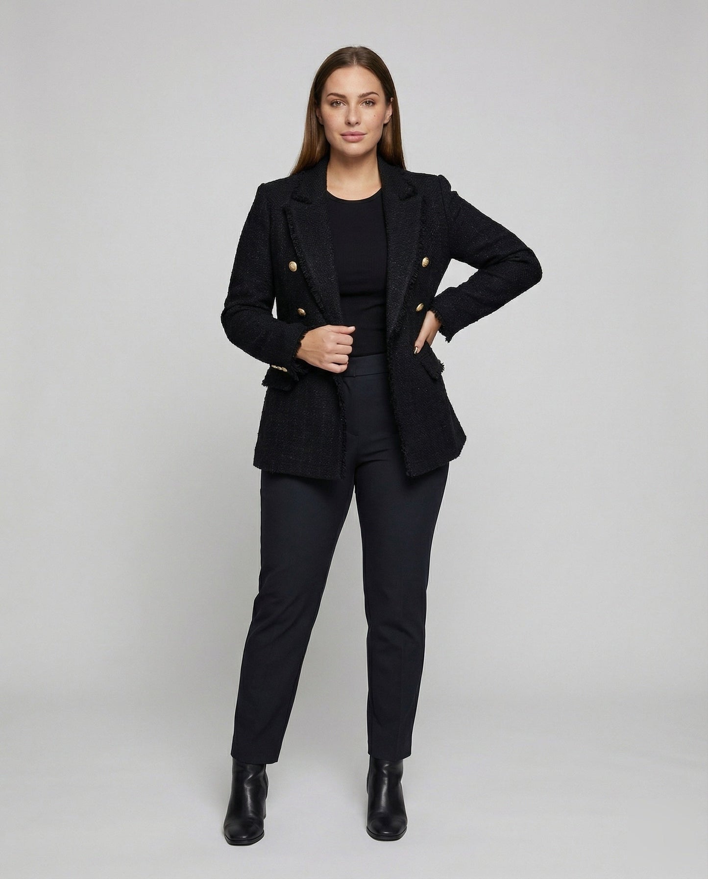 Damen Bouclé Blazer Strukturiert Metallknöpfe - Norvielle