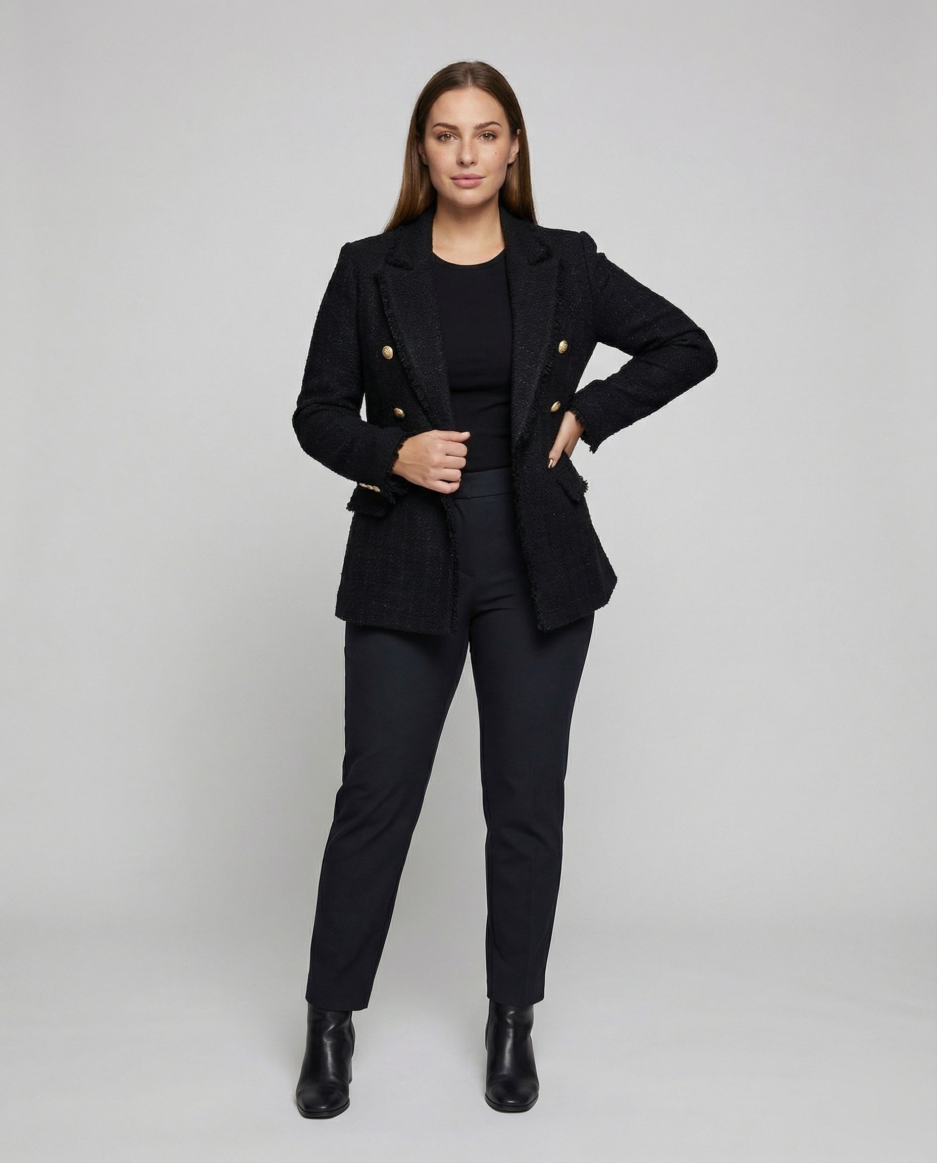 Damen Bouclé Blazer Strukturiert Metallknöpfe - Norvielle