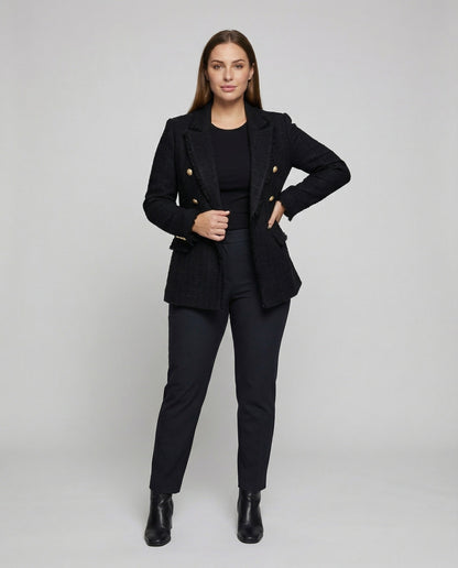 Damen Bouclé Blazer Strukturiert Metallknöpfe - Norvielle