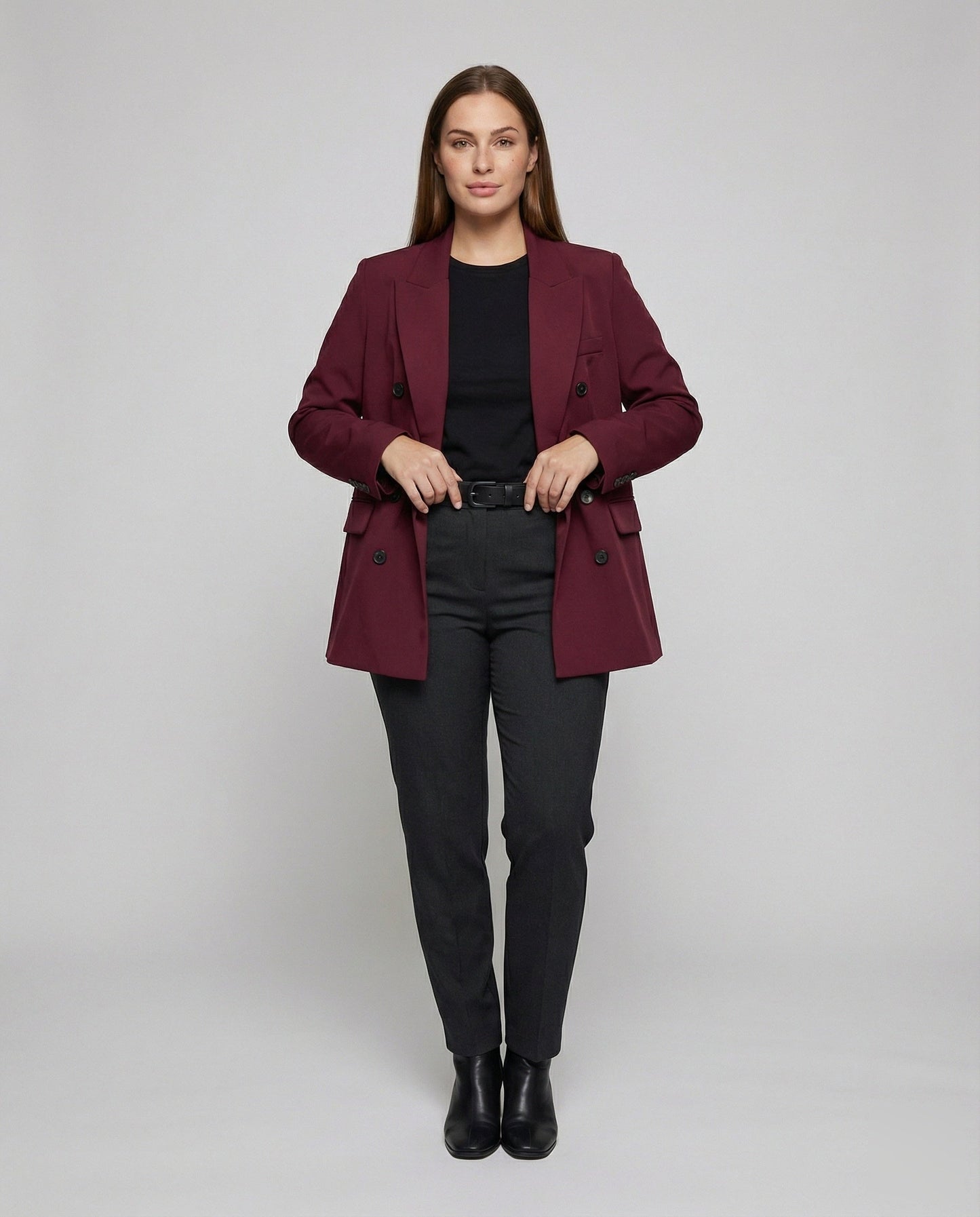 Damen Box-Blazer Lang Revers Markantes Design Schwarz - Norvielle