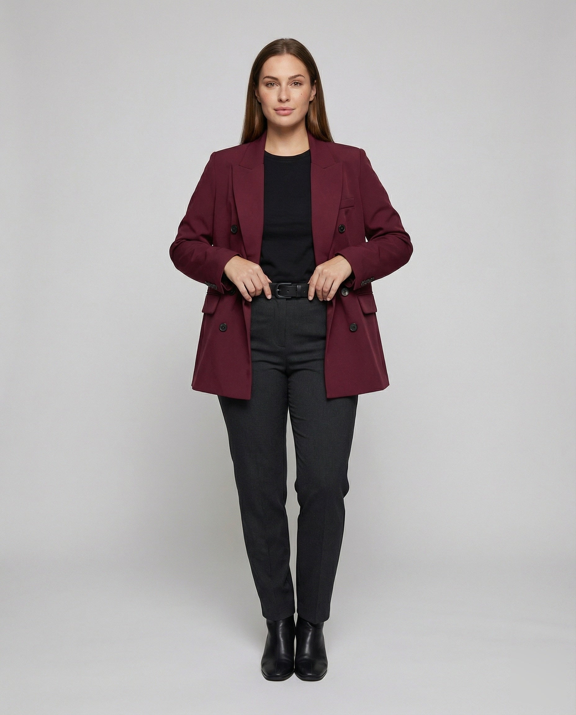 Damen Box-Blazer Lang Revers Markantes Design Schwarz - Norvielle