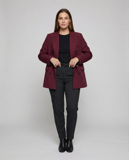 Damen Box-Blazer Lang Revers Markantes Design Schwarz - Norvielle