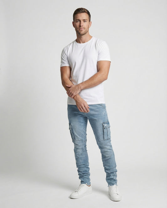 Herren Cargo-Jeans Baumwollstretch Multifunktional Beige - Norvielle