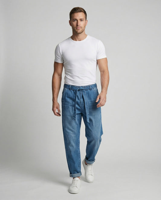 Herren Denim Slouch Pants Komfortbund Dunkelblau - Norvielle