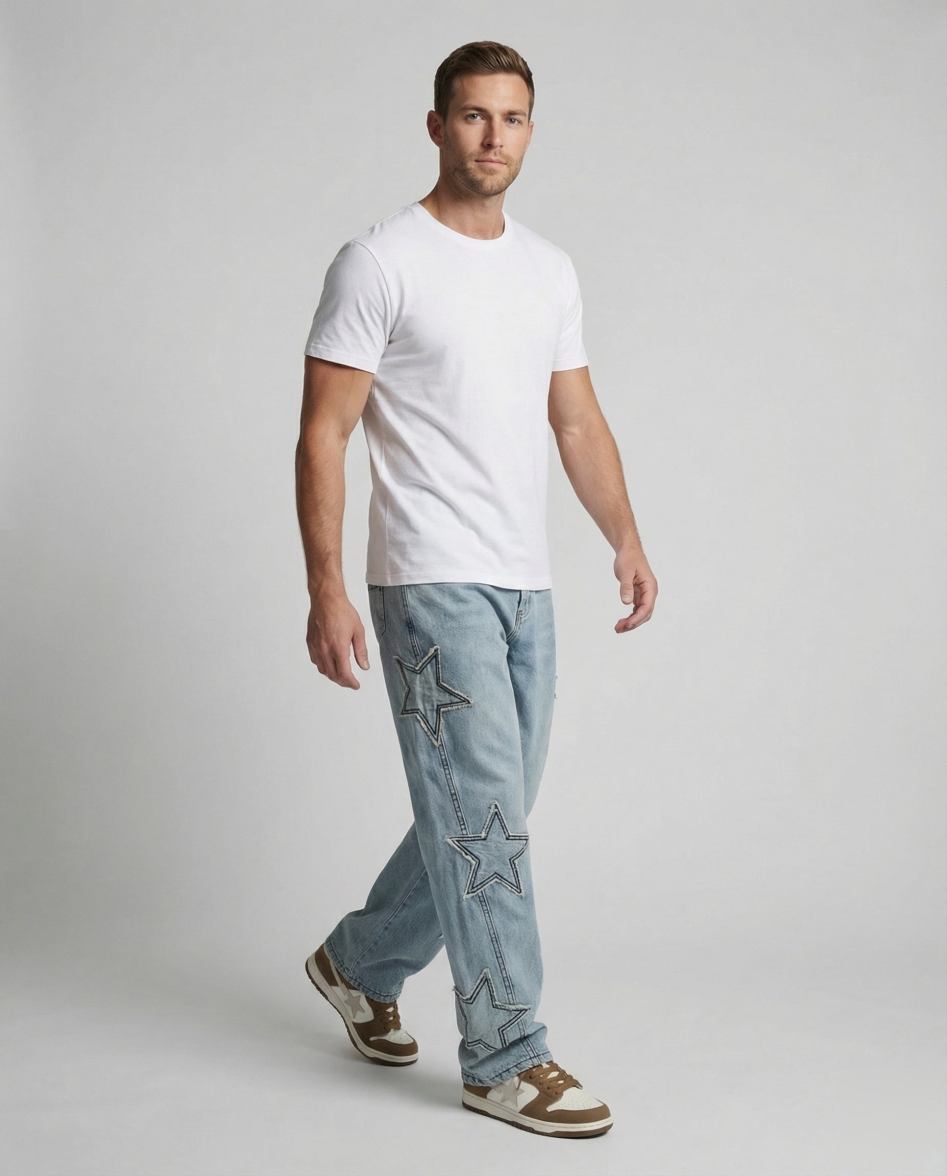 Unisex Sternen-Jeans mit auffälligen Applikationen Blau - Norvielle