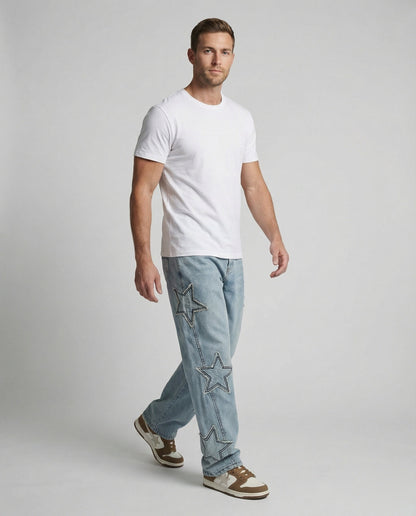 Unisex Sternen-Jeans mit auffälligen Applikationen Blau - Norvielle