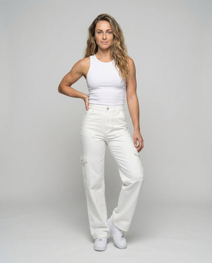 Damen Cargohose Taillenbetont Langbein - Norvielle