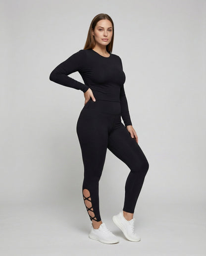 Damen Leggings Taillenformend Riemchen-Detail - Norvielle