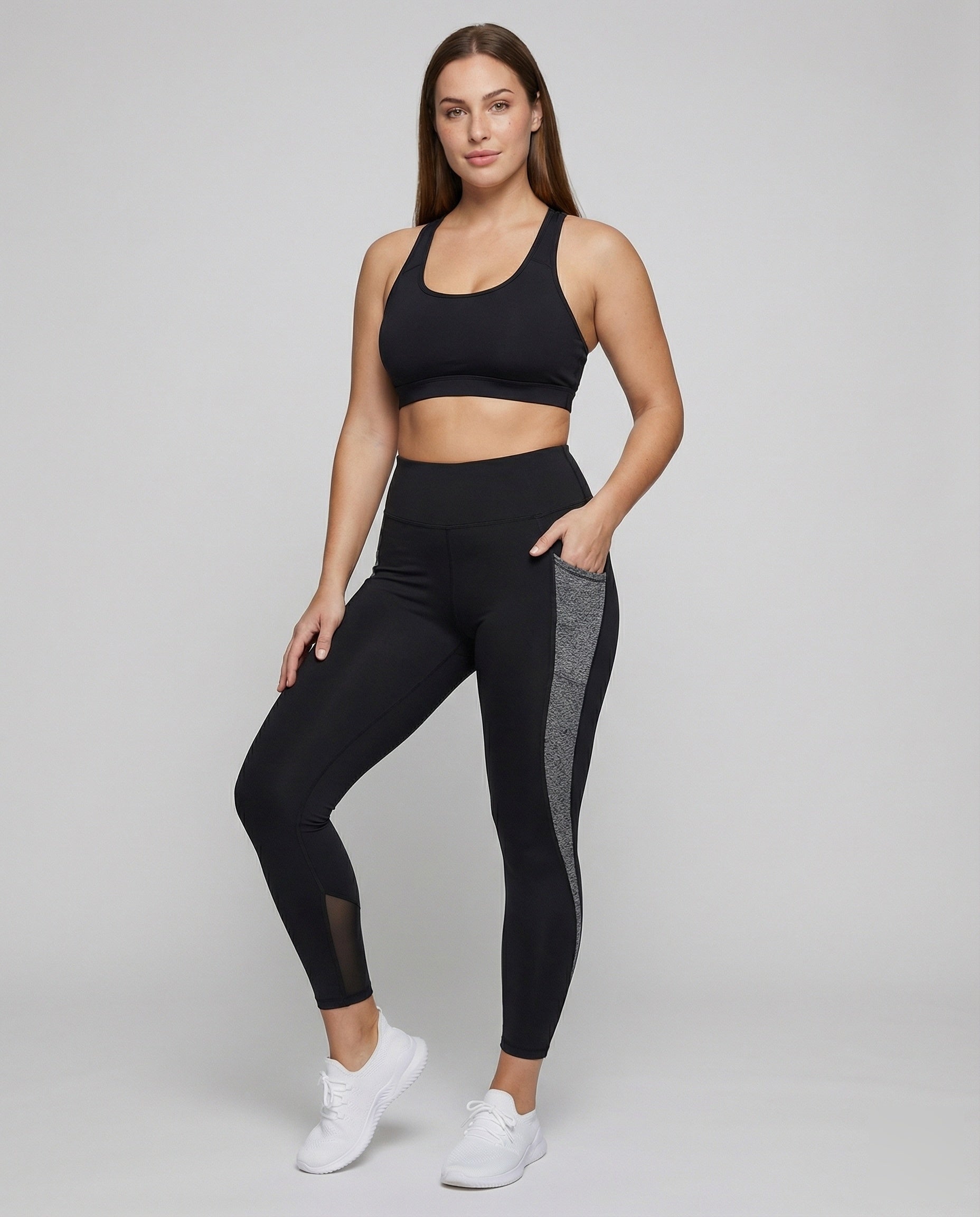 Damen Trainingsleggings Netzeinsatz Schwarz - Norvielle