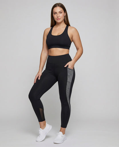 Damen Trainingsleggings Netzeinsatz Schwarz - Norvielle