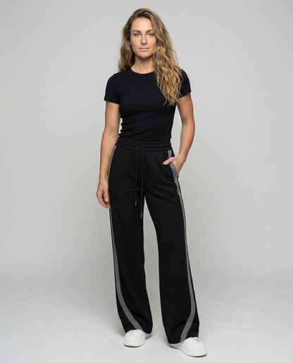 Damen Freizeithose Taillenhohe Hose Kontraststreifen - Norvielle