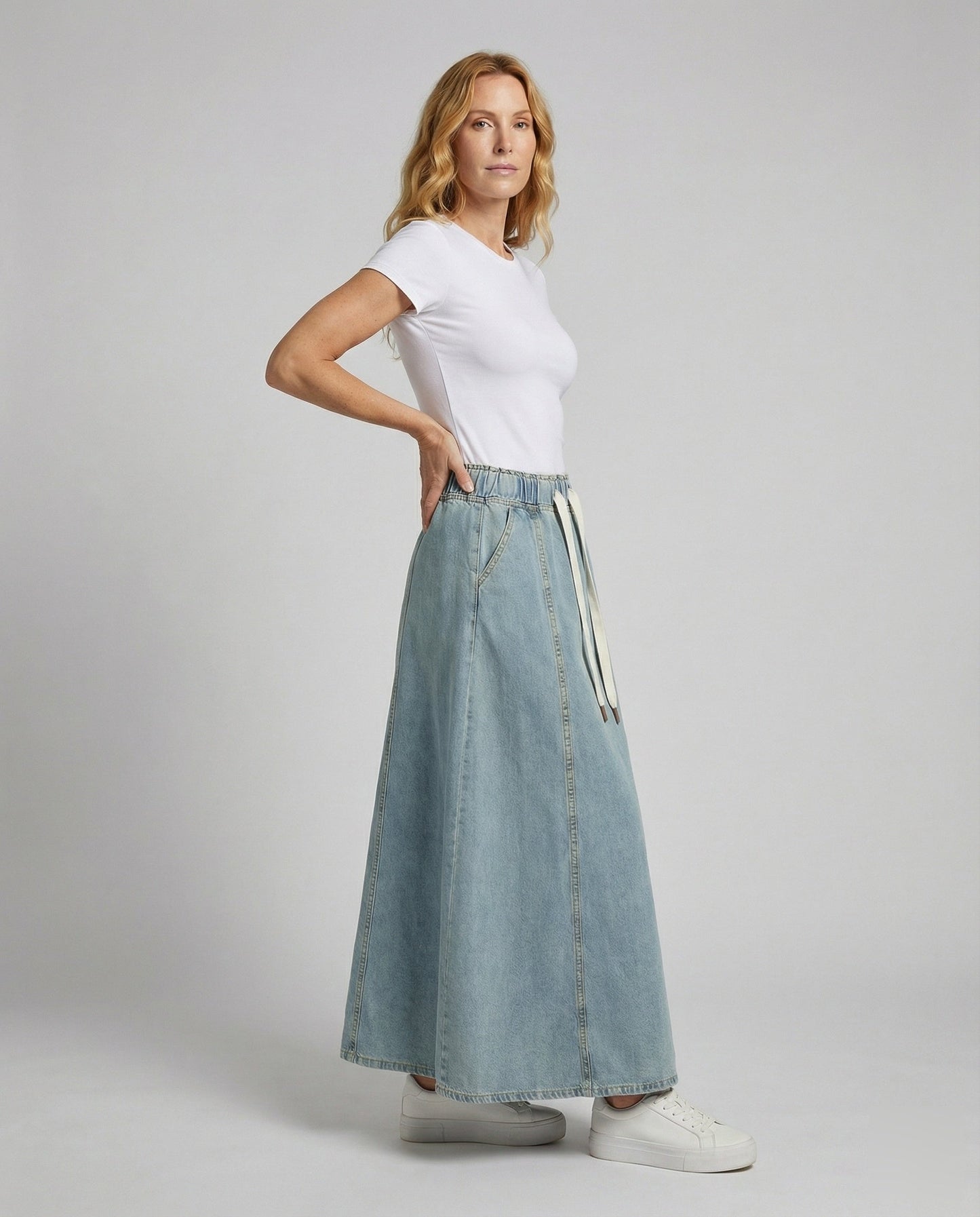 Damen Jeansrock mit Tunnelzugbund Schwarz - Norvielle