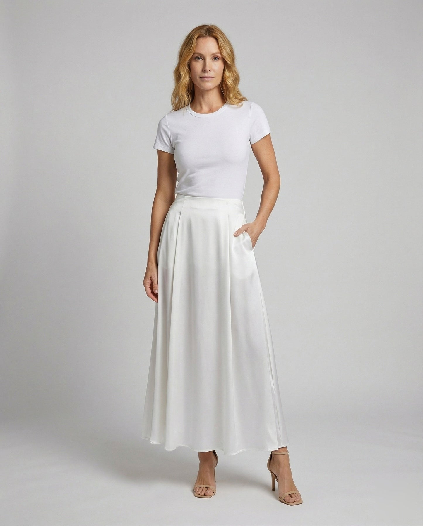 Damen Maxi-Kreisrock Satin-Look - Norvielle