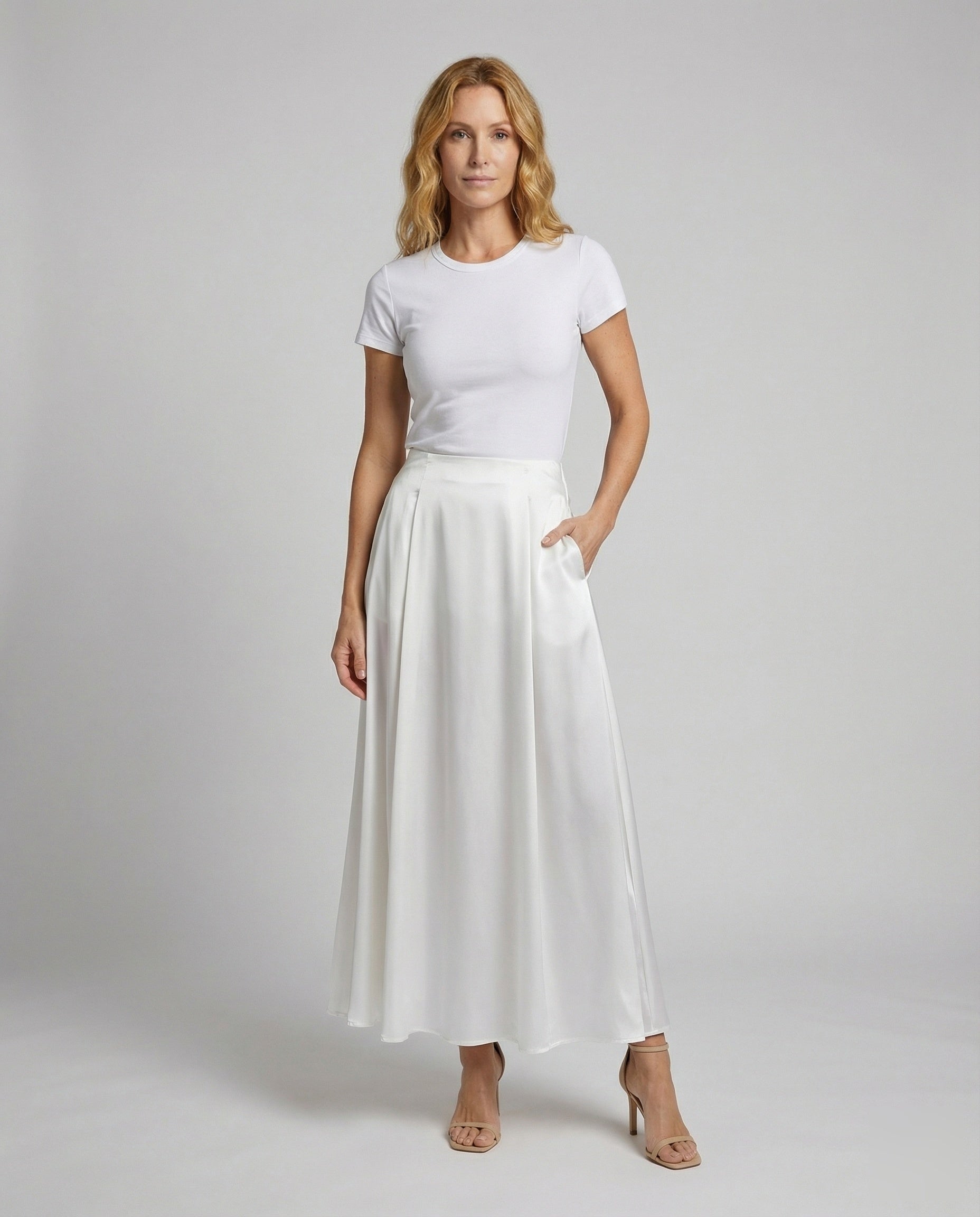 Damen Maxi-Kreisrock Satin-Look - Norvielle