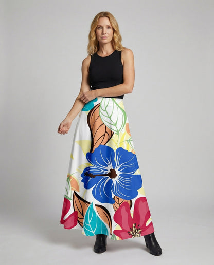 Damen Maxirock A-Linie Blumenprint - Norvielle