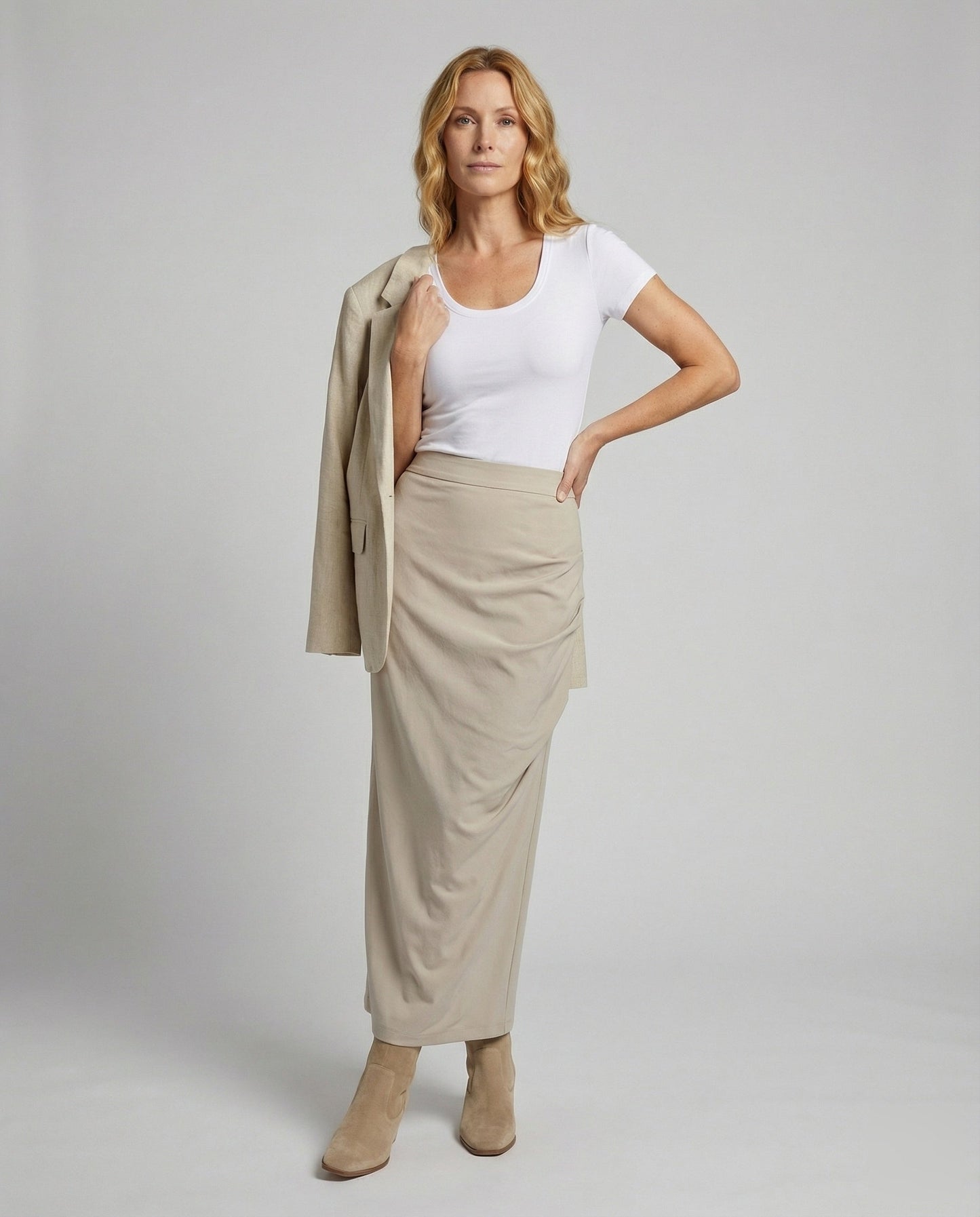 Damen Maxirock Taillenlang Mit Seitlicher Raffung - Norvielle