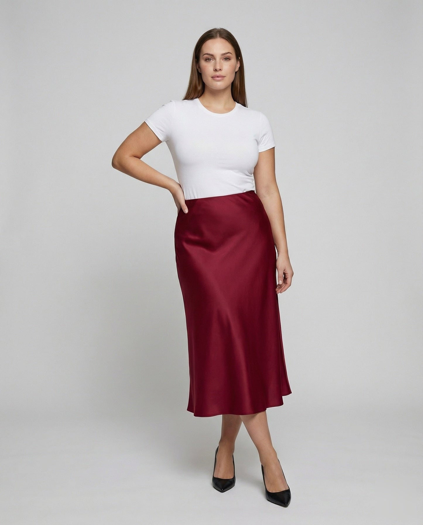 Damen Midirock Schrägschnitt Satin - Norvielle