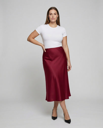 Damen Midirock Schrägschnitt Satin - Norvielle
