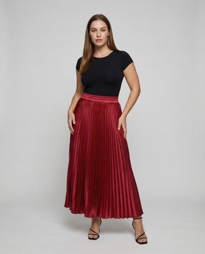 Damen Plisseerock Satin Smockbund Schwarz - Norvielle