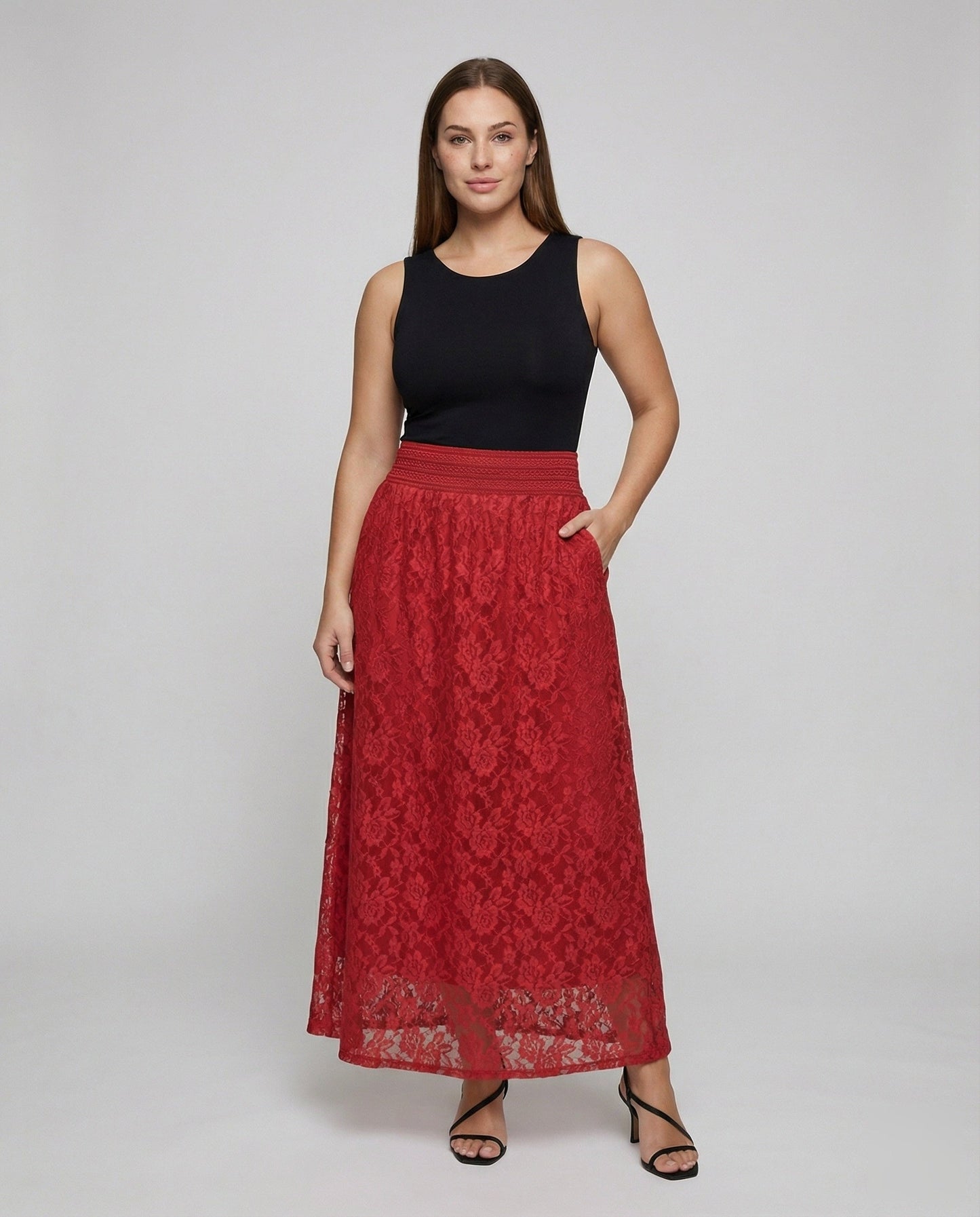 Damen Maxirock Spitze Flechtbund Schwarz - Norvielle
