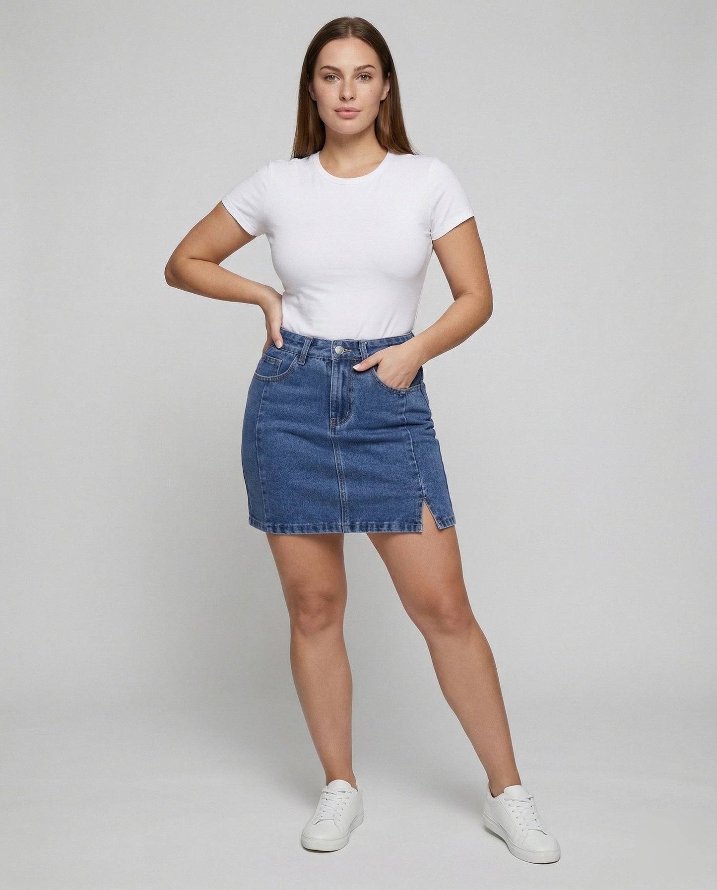 Damen A-Linie Minirock Denim Blau - Norvielle