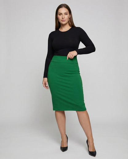 Damen Midirock Stretchjersey Schwarz - Norvielle