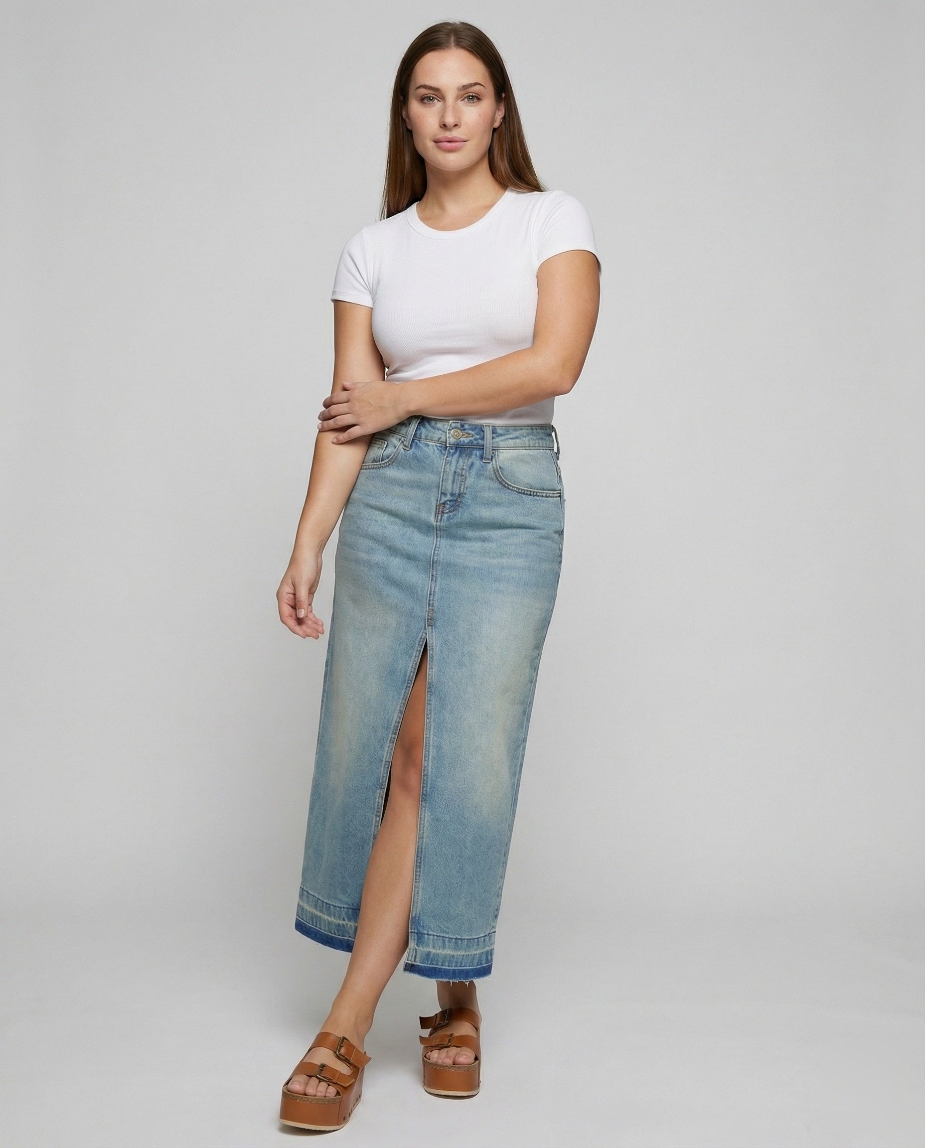 Damen Maxirock Jeans Ausgefranster Saum - Norvielle