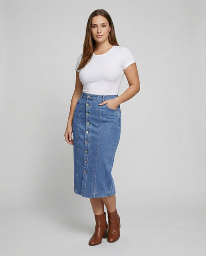 Damen Midirock Vintage Denim Blau - Norvielle