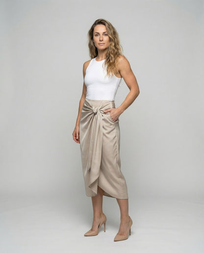 Damen Midirock Tailliert Mit Knoten-Drapierung - Norvielle