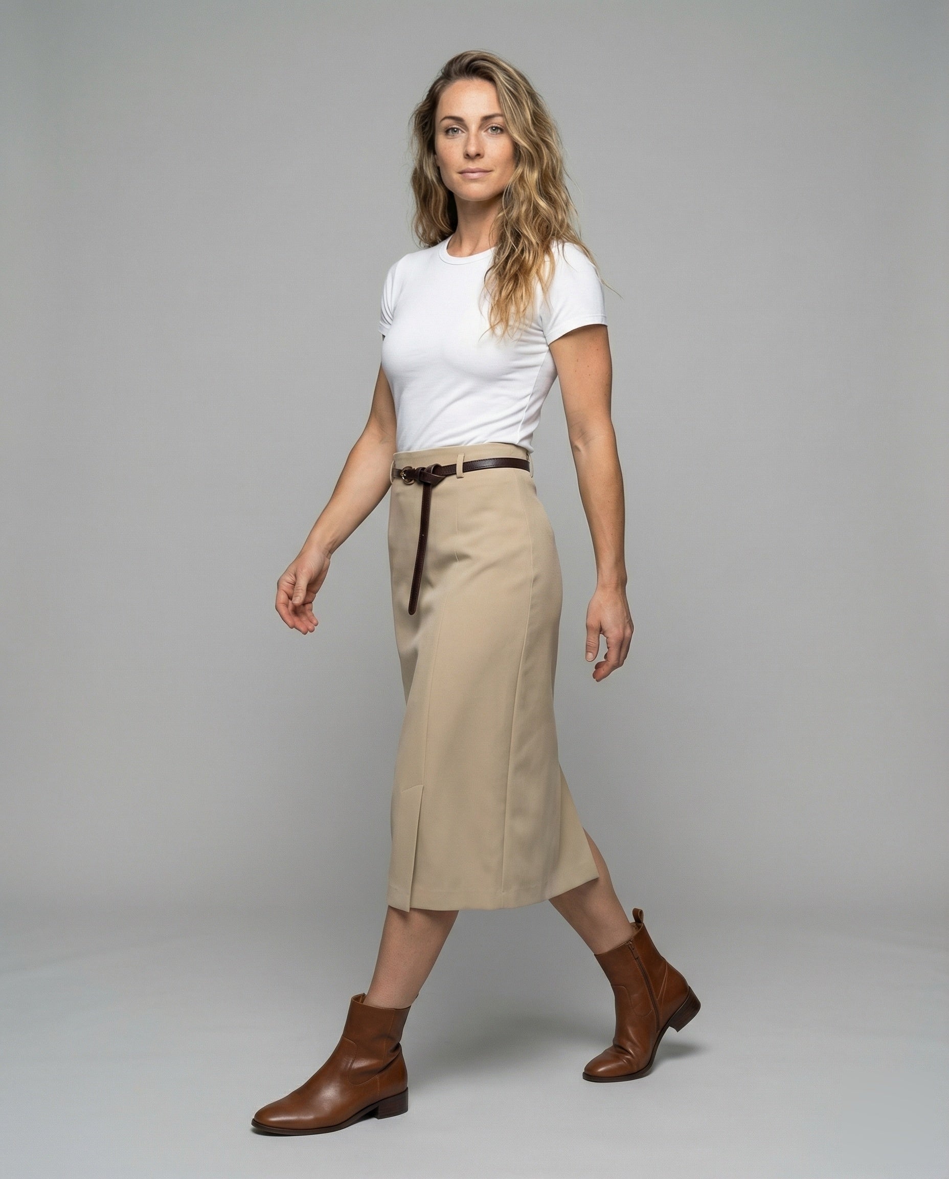 Damen Midirock Wickelrock mit Ziergürtel - Norvielle