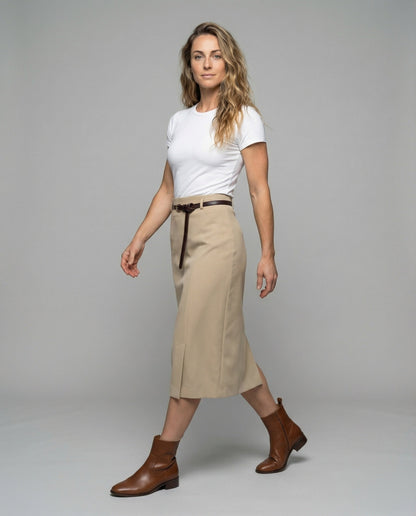 Damen Midirock Wickelrock mit Ziergürtel - Norvielle
