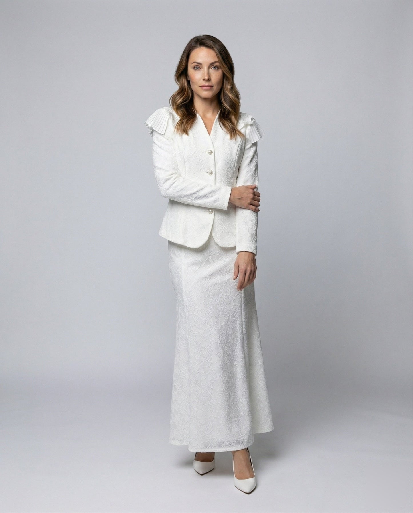 Damen Kostüm Spitze Blazer A-Linie Rock - Norvielle