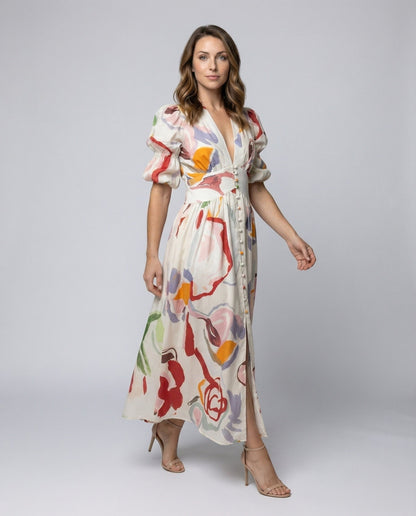 Damen V-Ausschnitt Kleid Korsagen-Taillen Design - Norvielle
