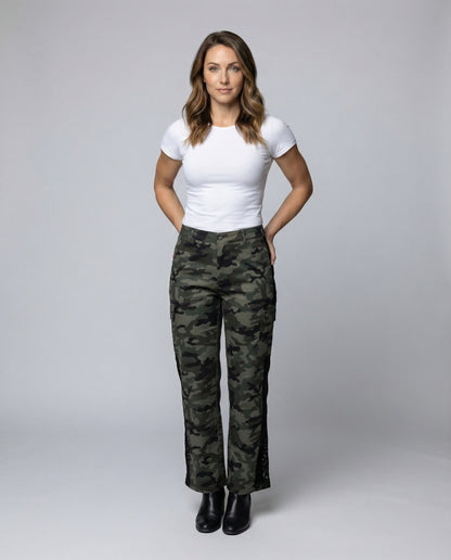 Damen Cargohose Tarnmuster Klappentaschen - Norvielle