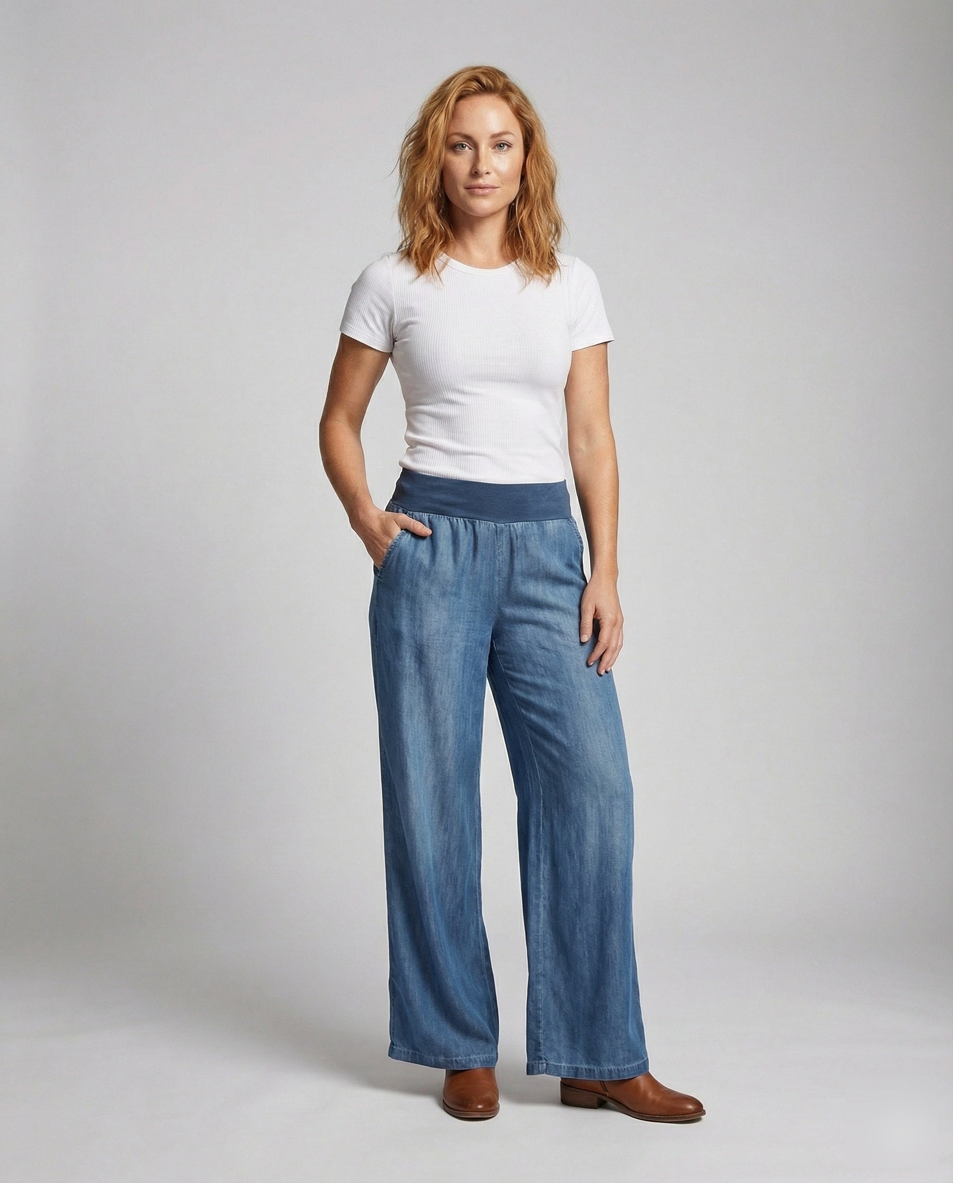 Damen Palazzo-Hose Denimoptik Blau - Norvielle