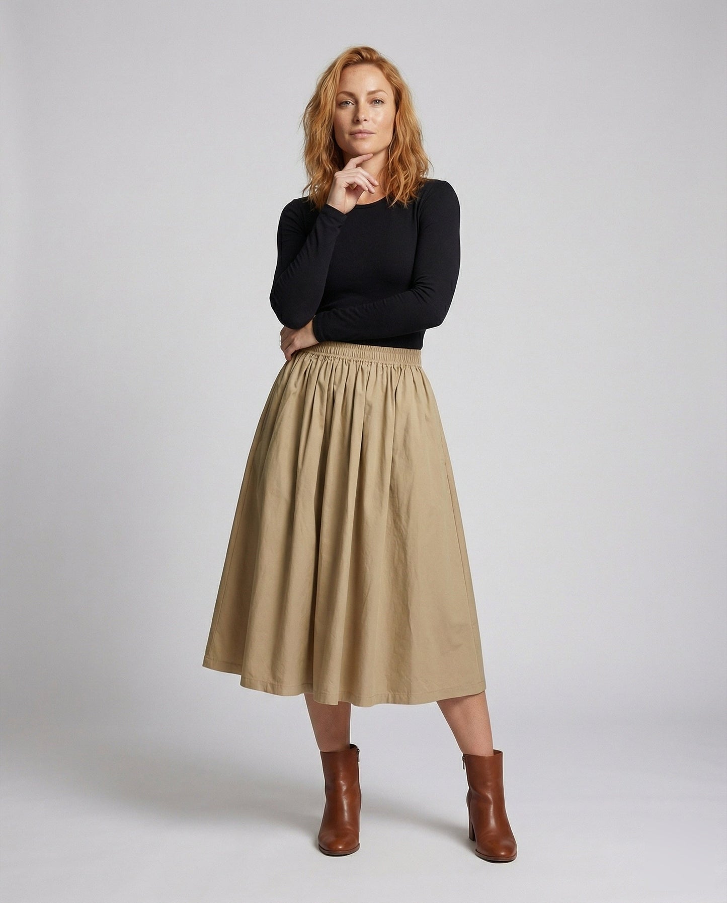 Damen Midirock Voluminös Smokbund Schwarz - Norvielle