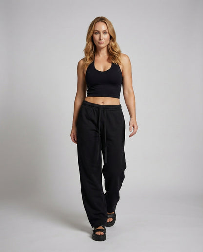 Damen Loungehose Tiefes Bein Schwarz - Norvielle