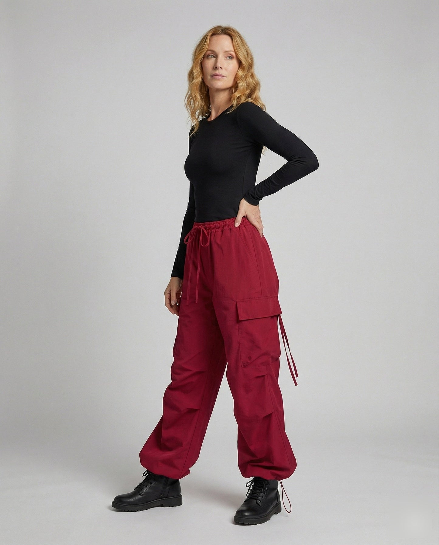 Damen Weite Cargohose Hochbund - Norvielle