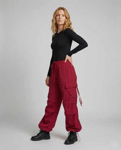 Damen Weite Cargohose Hochbund - Norvielle