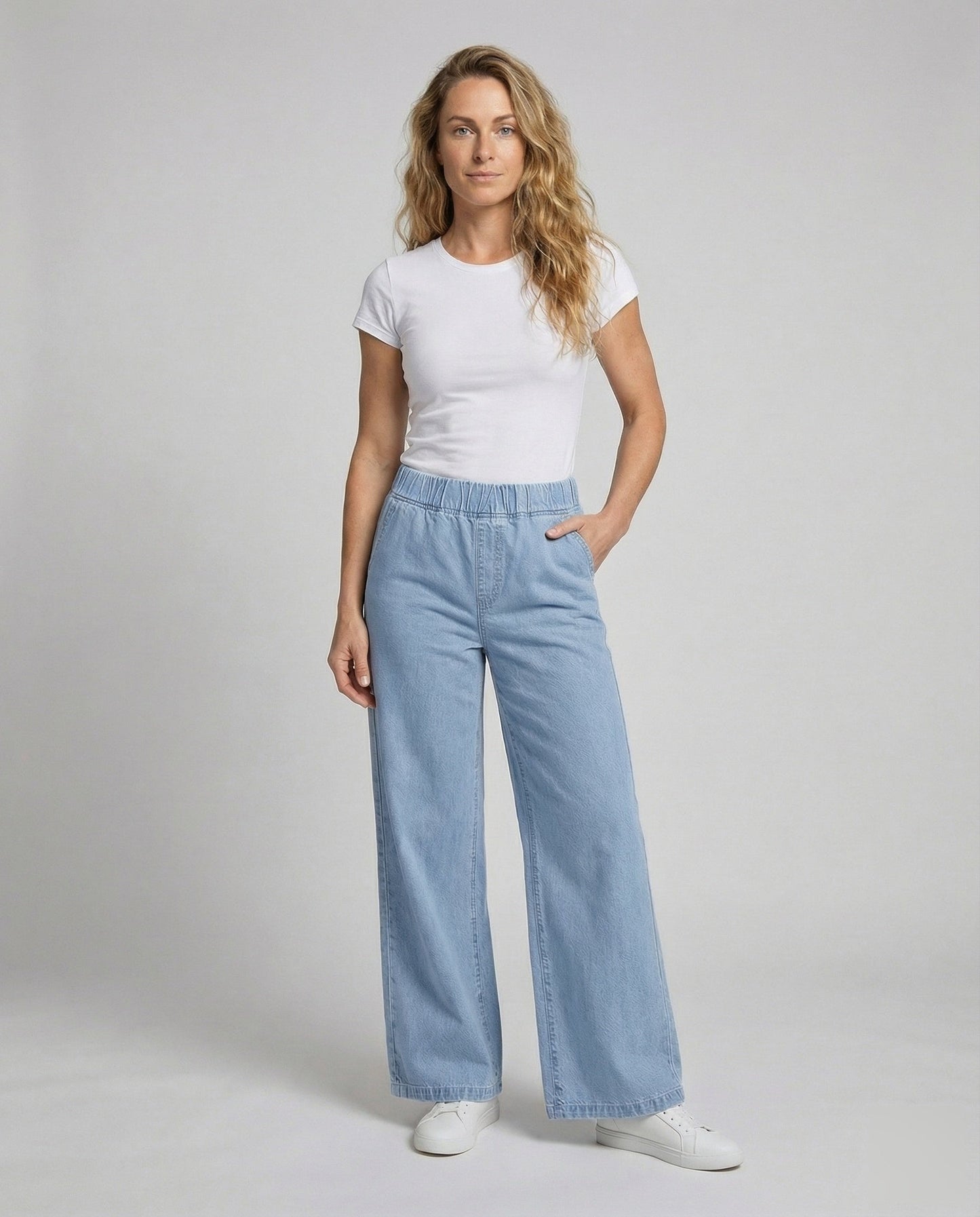 Damen Palazzo-Hose Weites Bein Denim Blau - Norvielle