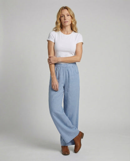 Damen Leinenhose Weit mit Eingriffstaschen - Norvielle