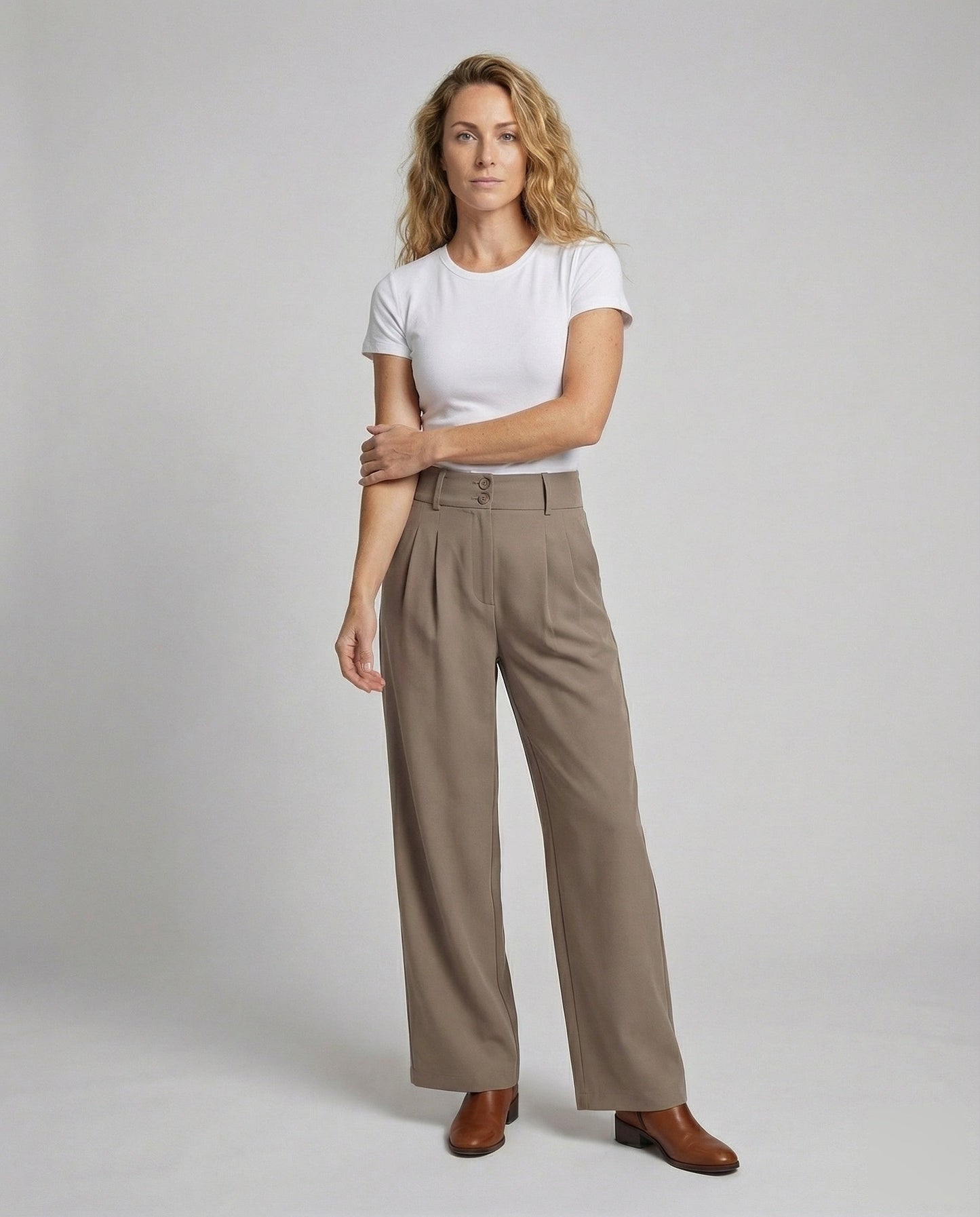 Damen Palazzo Hose Weite Bein Doppelknopf - Norvielle